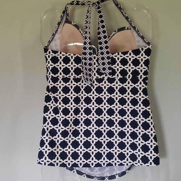 MERONA Women's Navy Blue White Large Swim Top w/brs - Picture 2 of 5